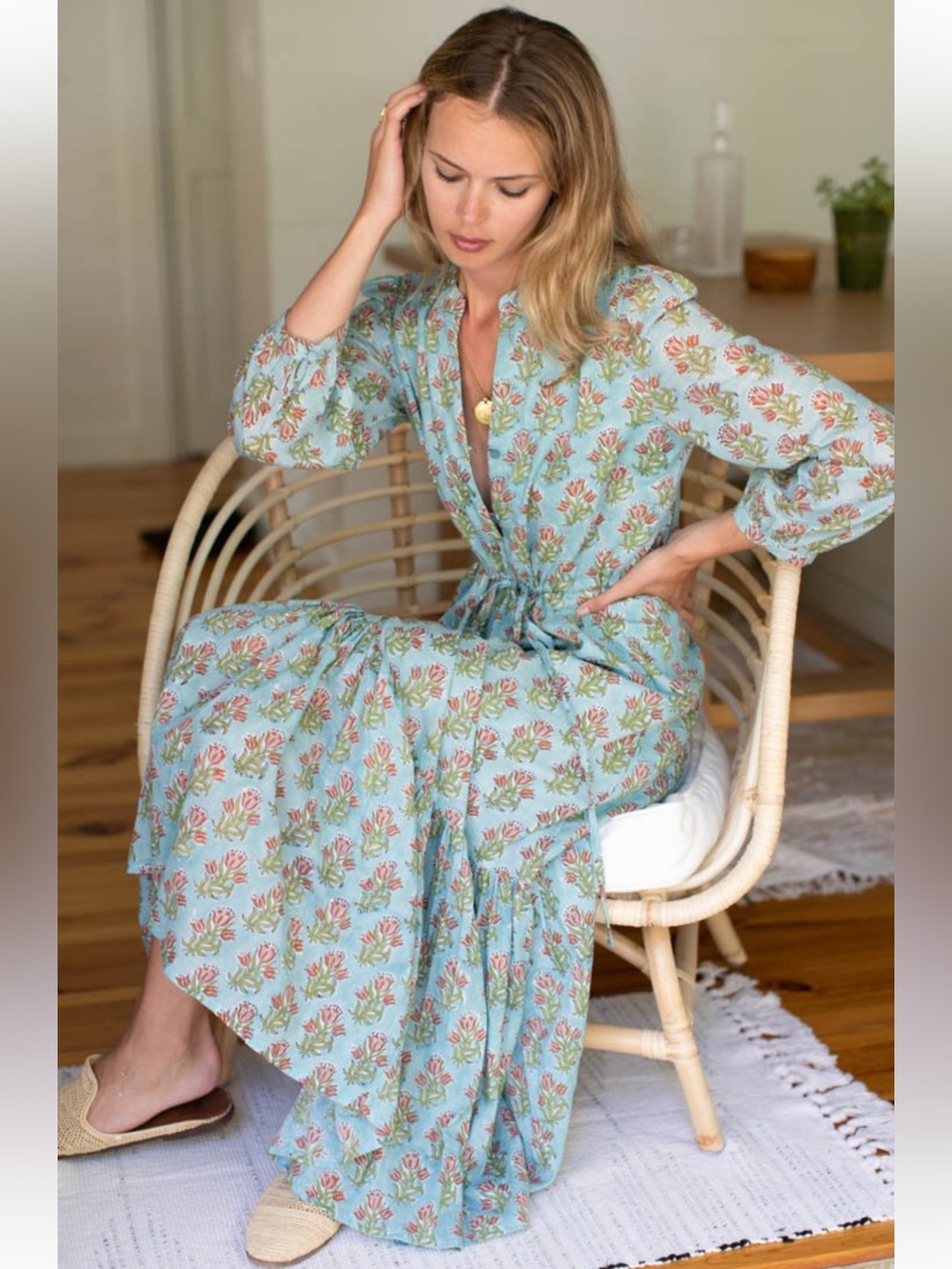 Emerson Fry Frances Dress in Harper Print Size Small Block Printed Maxi Boho - Picture 2 of 11